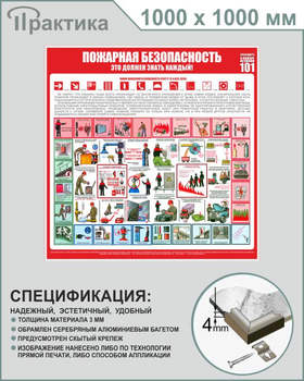 С15 Стенд пожарная безопасность (1000х1000 мм, пластик ПВХ 3 мм, алюминиевый багет серебряного цвета) - Стенды - Стенды по пожарной безопасности - vektorb.ru